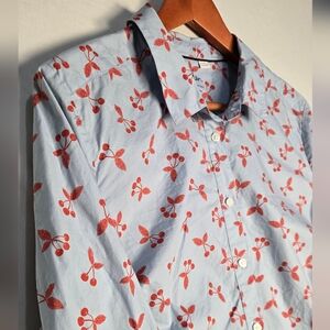 Boden The Classic Shirt Cherries on Lt Blue Button Down Size 16/18R EUC